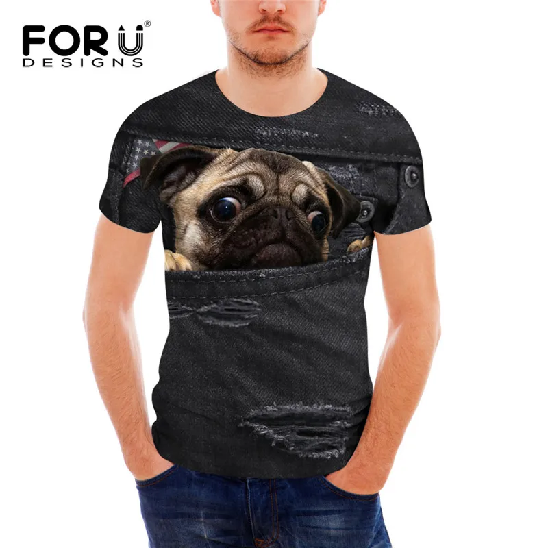 FORUDESIGNS Cool Bulldog Print T Shirt for Men Summer Style Teenager