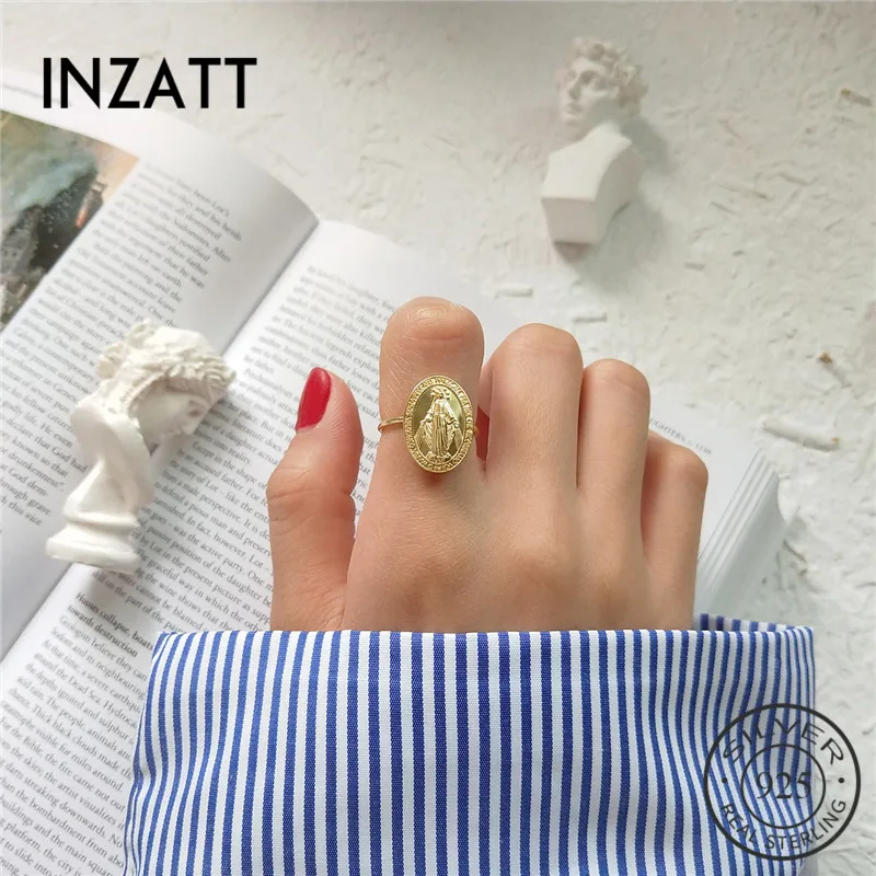 

INZATT Real 925 Sterling Silver Exquisite Gothic Maria portrait Openwork Ring For Fashion Women Party Fine Jewelry Accessories
