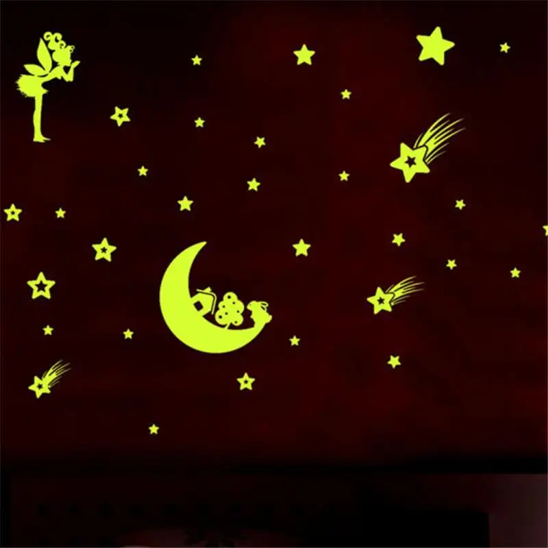 

A Set Kids Bedroom Fluorescent Glow In The Dark Stars Luminous Wall Stickers Decals Home Decor Decoration lights Modern New Hot