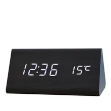 Digital Clocks Acoustic Control Bamboo Wooden Alarm Clock Digital LED Alarm Clock Mute Horloge Led Glowing Projector Despertador