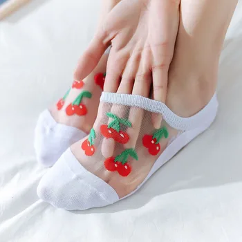 

Womens Socks Cotton Bottom Soft Women Casual Summer Fashion Transparent Silk Fruit Print Socks Short Cute Sock D1