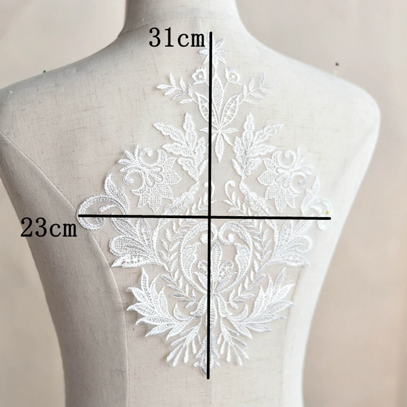 

31*23cm 1PCS Embroidered Lace Flowers Applique Wedding Dress DIY Flowers Stickers for Bridal Veil Lace Fabric