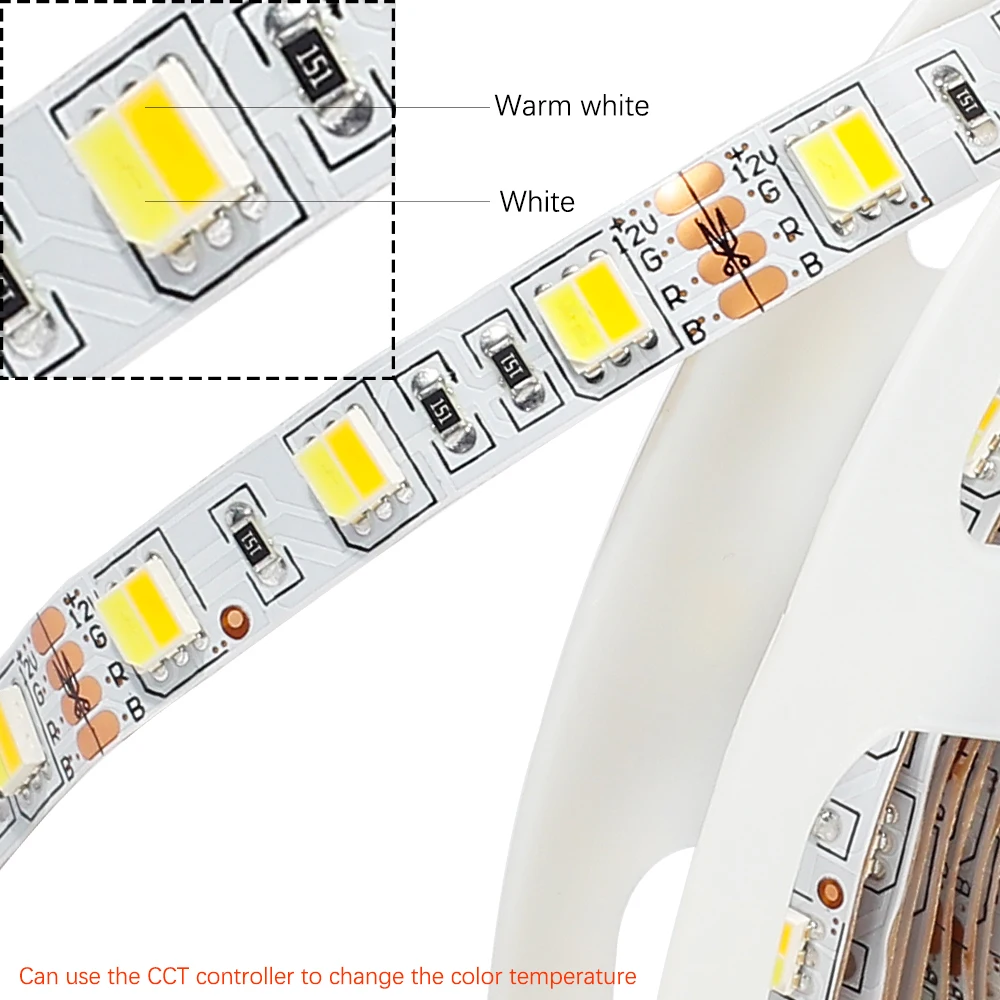 DC12V Светодиодный светильник 5050 60 светодиодный s/m 5 м/лот белый/теплый белый/CCT белый+ теплый белый в одном светодиодный двухцветный гибкий светильник
