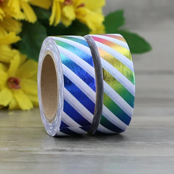 

Rainbow Foil Washi Tape Paper Colorful Stripes Masking tape Decorative Adhesive Tapes for Scrapbooking Metallic Wedding 15mm*10m