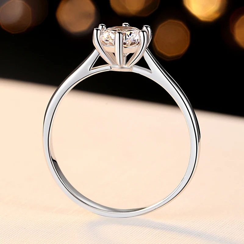 

1ct 6x6 Solitaire CZ Engagement Ring Six Prong Settings Genuine 925 Sterling Silver Jewelry Classy Ring Marriage Gift for Wife