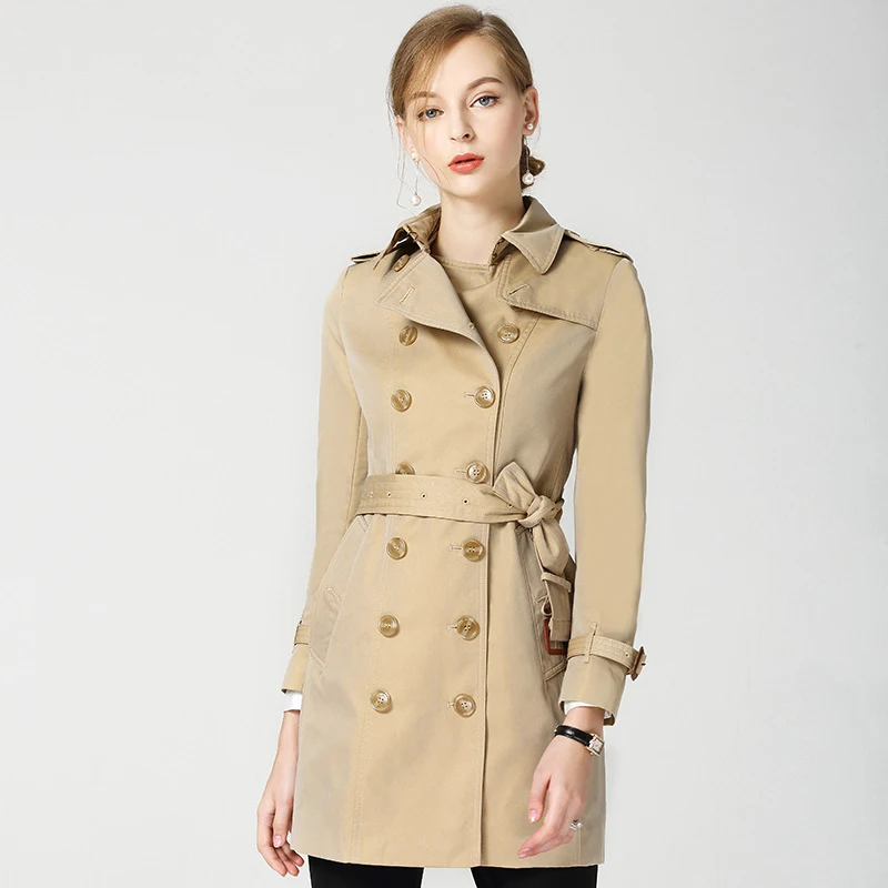 

2019 British Style Double breasted Khaki Trench Coat Womens Elegant Casual Coat Autumn Winter Trench Coat for Women