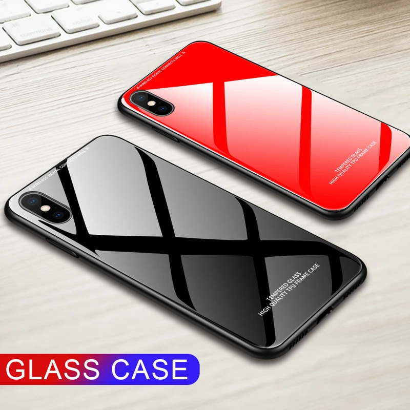 

Luxury Colorful Tempered Glass Case For iPhone XS Max XR XS X 6 6S 8 7 Plus Soft Edge Bumper For iPhone 7 8 6 S Shockproof Cover
