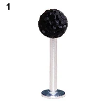 Rhionestone Round Ball Lip Stud Ring Bar Piercing Jewelry Charm 1.2x10mm