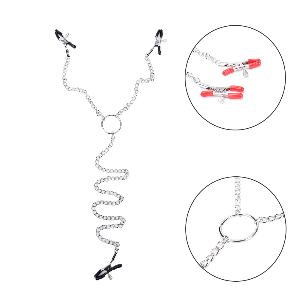 New 1 Set Adjustable Metal Breast Nipple 3 Clamps W Chain Clip Clamp Bondage Parts Hot