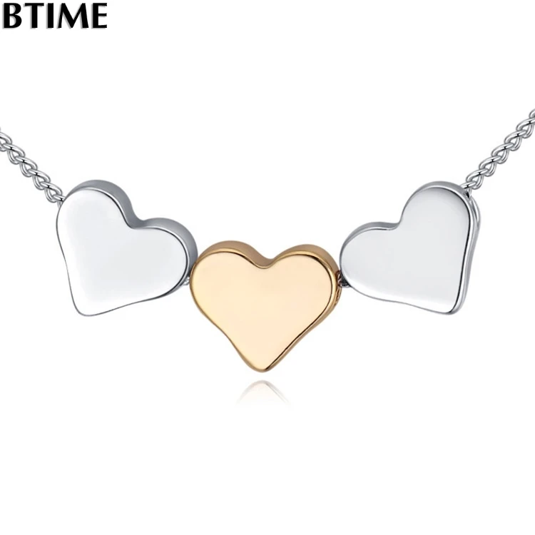 Btime Wholesale Pendant Necklace Silver Champagne Gold Color Romantic 3 Love Heart Vintage Rose Flower Jewelry Women Gift | Украшения и