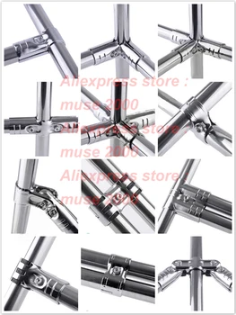 

steel Lean pipe joint 28mm 1.1' pipe manufacturer working Cr plated garden Goods shelf tube clamp.2 3 4 Ports Connector