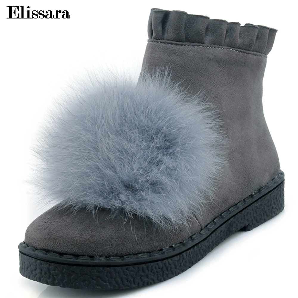 

Elissara Women's Winter Boots Low Heels Ankle Boots Women Fashion Zip Anti-skid Warm Snow Boots Plus Size 30-44