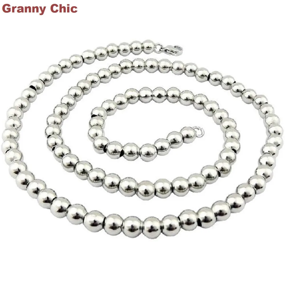 Granny Chic 6 мм "-40" модное мужское серебряное ожерелье из нержавеющей стали с круглыми шариками ручной работы