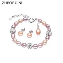 Zhboruini модные Цепочки и ожерелья Ювелирные изделия из жемчуга комплекты натуральный жемчуг падение жемчужина 925 серебро Цепочки и ожерелья Серьги Подвески для Для женщин