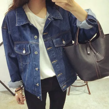 

Denim Jacket Asacoc Women Regular Lady Jaqueta Jeans News Spring Autumn Vintage Simple Loose BF Korean WD46