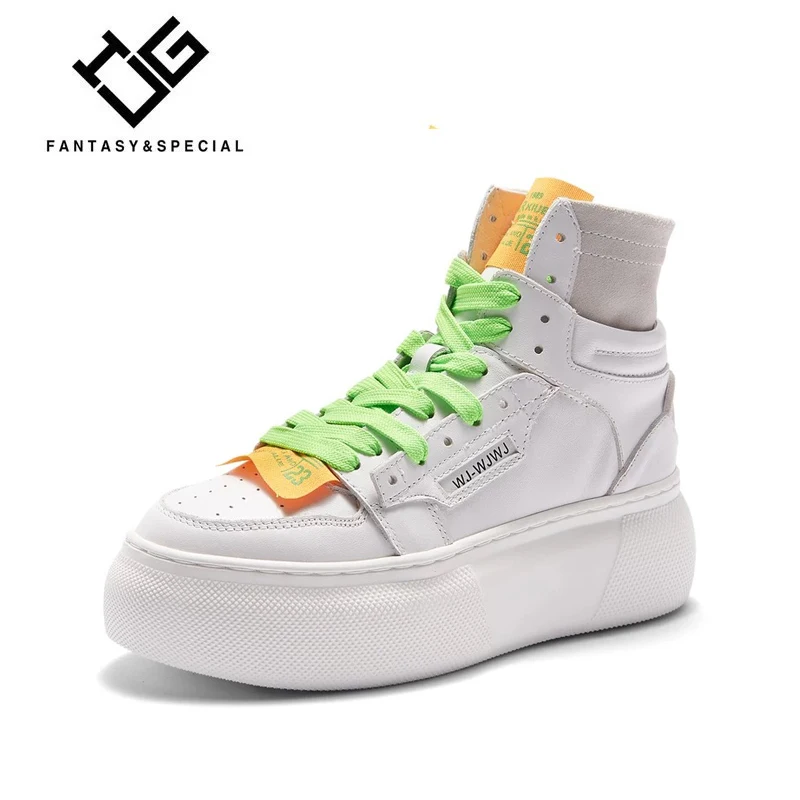 Plate Femmes Haute Cool Sneaker Top Punk Dame Sneakers Plates forme Véritable En Ugi Chaussures Confort Rue Orange Cuir Appartements blanc Pour Respirant BdPFqv8