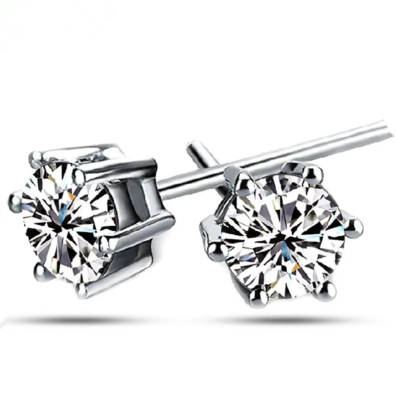 

100% 925 sterling silver fashion 6mm shiny crystal star ladies`stud earrings jewelry women Anti allergy drop shipping no fade