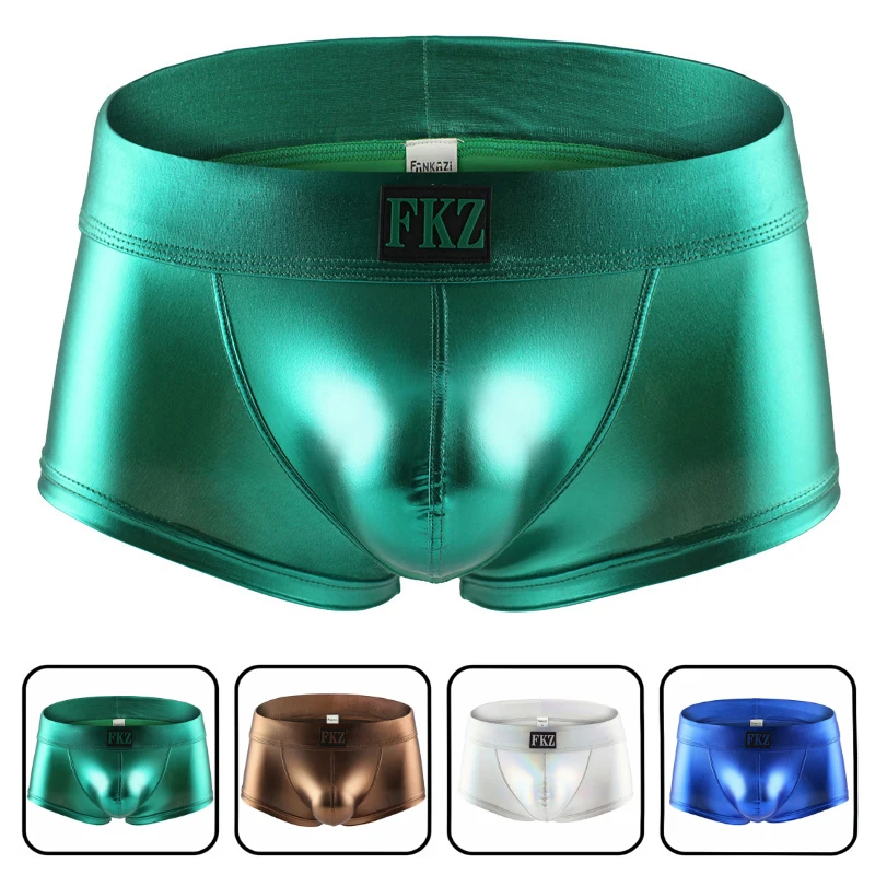 

BRAVE PERSON Boxer Shorts Sexy Male Low Rise PU Leather U Bulge Underwear Gay Party Club Boxers Shorts Bikini Underpants Cueca