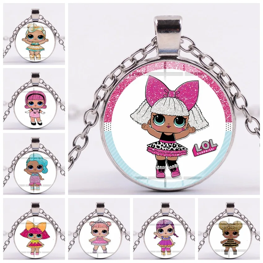 

Creative Doll Surprise baby Time gem Alloy glass pendant necklace Fashion hanging accessories Creative gift for kids