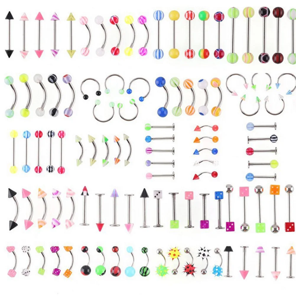 72pcs Stainless Acrylic Ball Barbell Bar Eyebrow Nose Tounge Ring Body