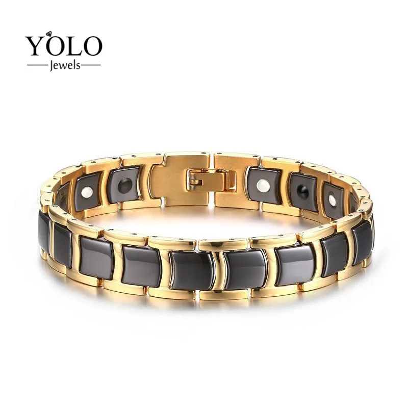 

Men's Fashion Stainless Steel Ceramic Bracelet Never-oxidize Hypo-allergenic Release Negative Ions Bracelet Gift for Boyfriend