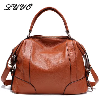 

LUYO 100% Genuine Leather Women Messenger Bags Natural Cowhide Crossbody Bags For Female Shoulder Large Big Tote Bag Bolsas