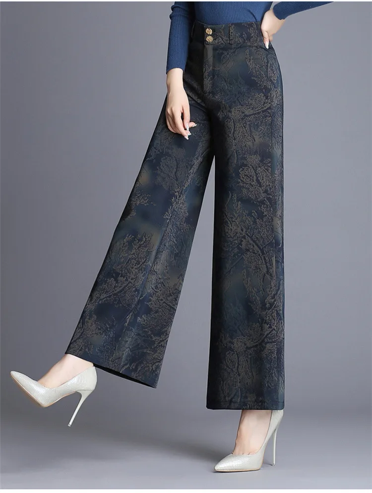 Женские плотные брюки с высокой талией, цветы, печать на ткани широкие мешковатые брюки длиной до лодыжки, укороченные брюки для мамы