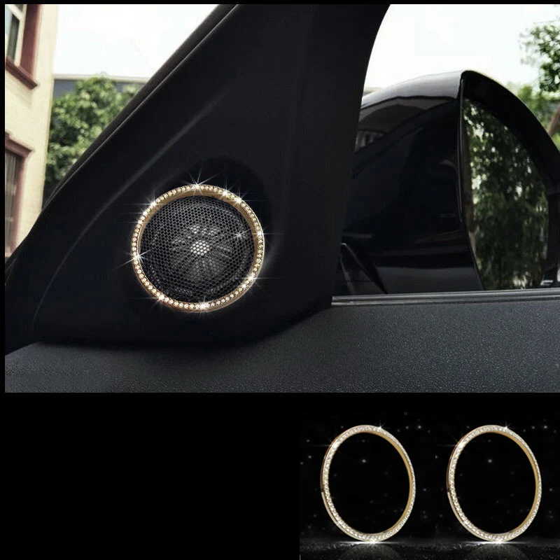 

2pcs Silver / Gold Diamond Style Door Stereo Speaker Decorator Cover Ring Trim For Range Rover Evoque RRE 2012-2018