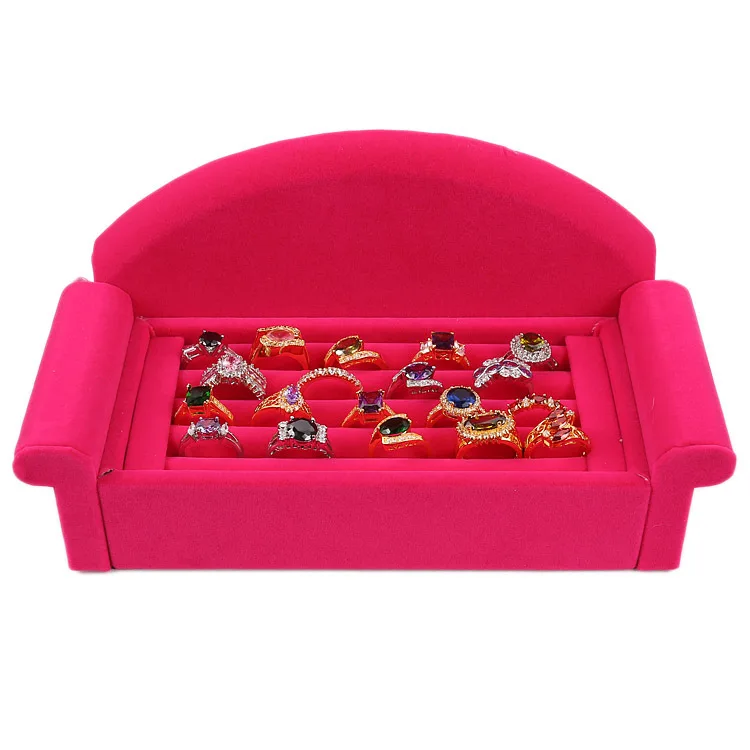 

Free shipping Organizer Show Case Jewelry Display Rings Holder Box New Pink Shape of the Sofa Ring Storage Ear Pin Display Box