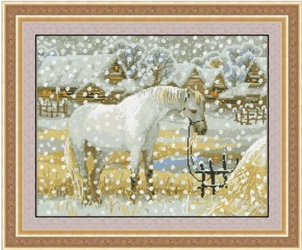 

Top Quality Beautiful Lovely Counted Cross Stitch Kit White Horse in the Winter Snow Christmas