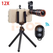 Универсальные зажимы 12X оптические телефото линзы со штативом Bluetooth затвор телескоп зум Lentes для iPhone X 6 6s 7 8 Plus