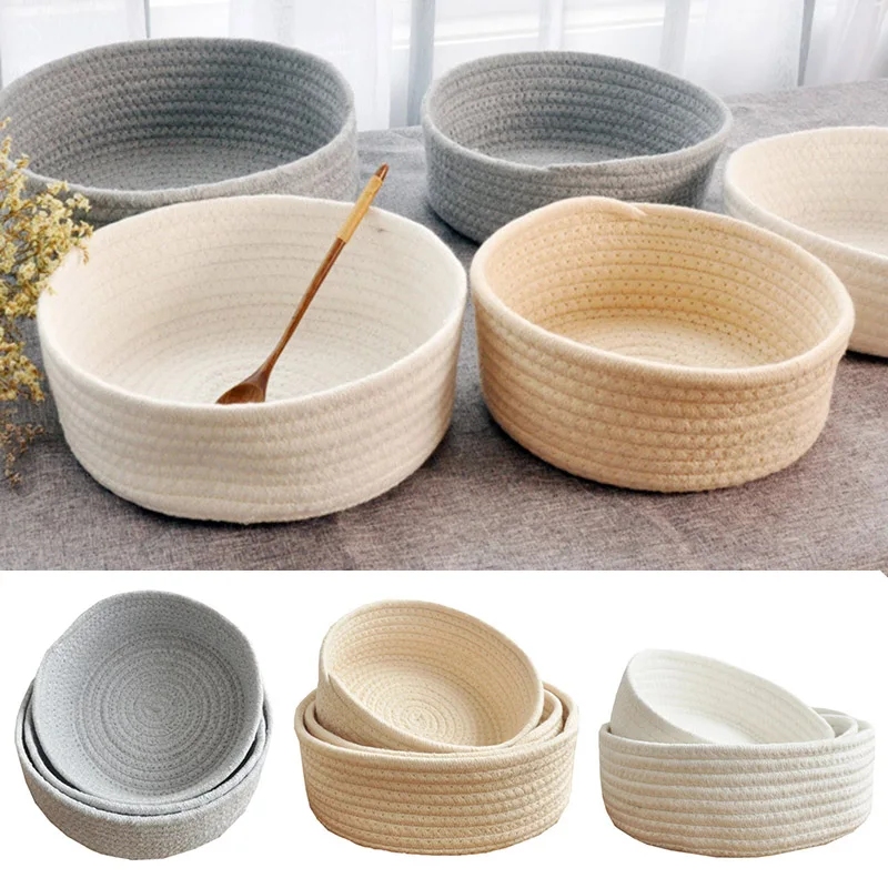 

Hot Sale Hand Woven Basket Laundry Basket Storage Office Sundries Handmade Knitting Cotton Hamper
