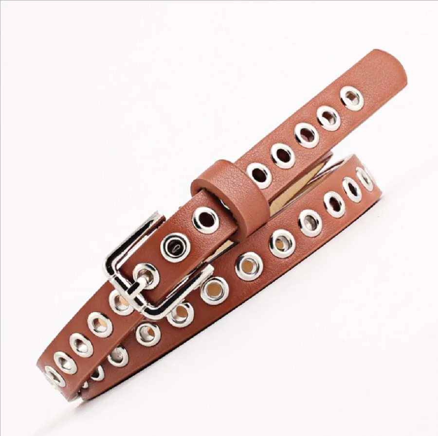 Women Pu Leather Belt with Rivet Studded Single Grommet Holes Waist Chain Ladies Casual Dress Pants Long Shirt Accessories