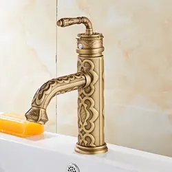 Смеситель для раковины ванной комнаты античный бронзовый резной смеситель с одной ручкой затычка для раковины кран для мытья горячей и