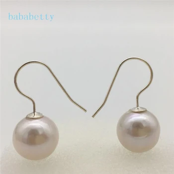 

New natural freshwater white AAA11-12MM Baroque pearl Tibetan silver hook earrings