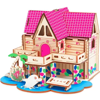 

Laser Cutting Wood 3D Puzzle Brain Game House Castle Educational Toys For Kids 2020 New Puzzle 3D Wood Car Bus Helicopter Girls