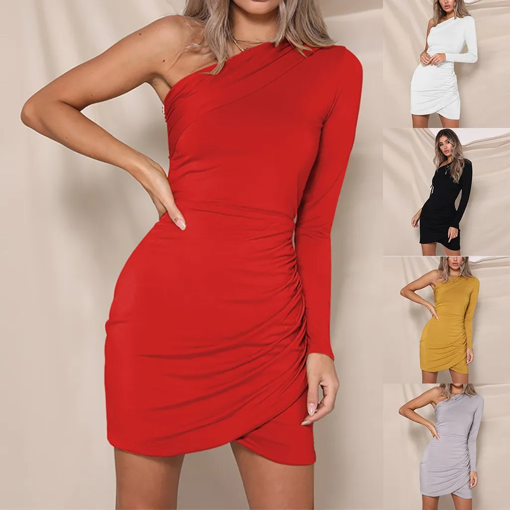 

Women's sexy fashion solid color backless wrap mini dress sexy word shoulder cross bag hip dress
