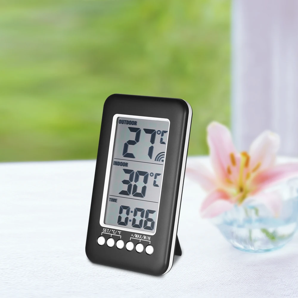 Digital Wireless Thermometer weather station Clock LCD C/F Temperature