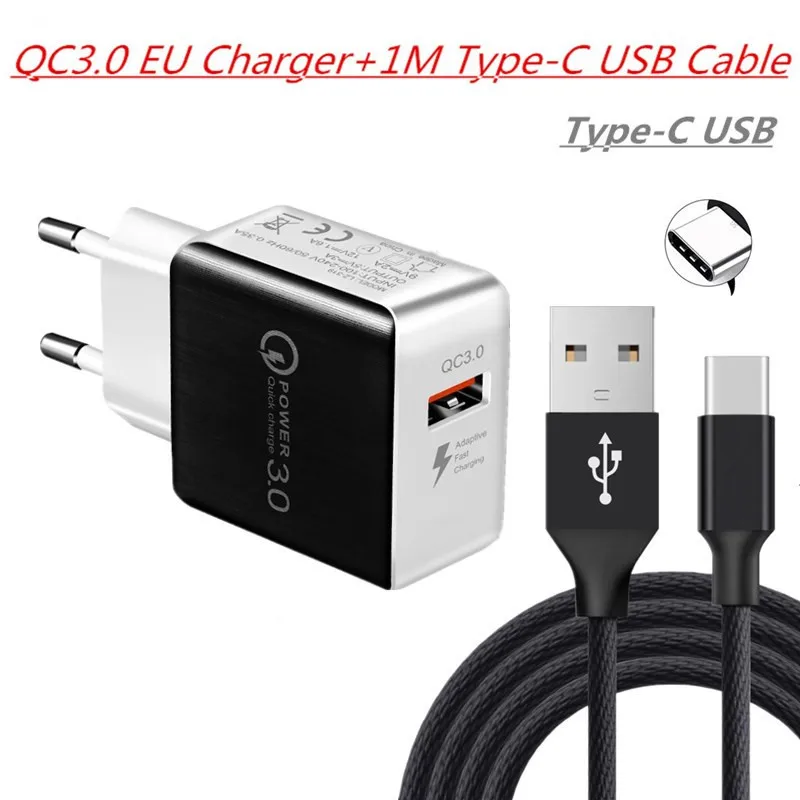 Быстрая зарядка 3,0 USB зарядное устройство QC3.0 USB быстрая зарядка USB зарядное устройство для Xiaomi Mi 9 8 samsung s10 s9 s8 huawei sony 10 XA3 XA - Цвет: EU Charger Cable