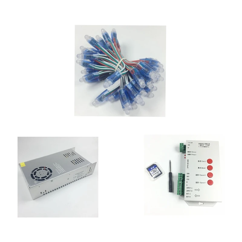 Endereçável plus Controlador plus 5 Adaptador de Energia Fonte de Luz 1000 Pcs Ws2811 Led Pixel Módulos dc 5 v 12mm Ip68 Rgb Difuso T1000s v 70a