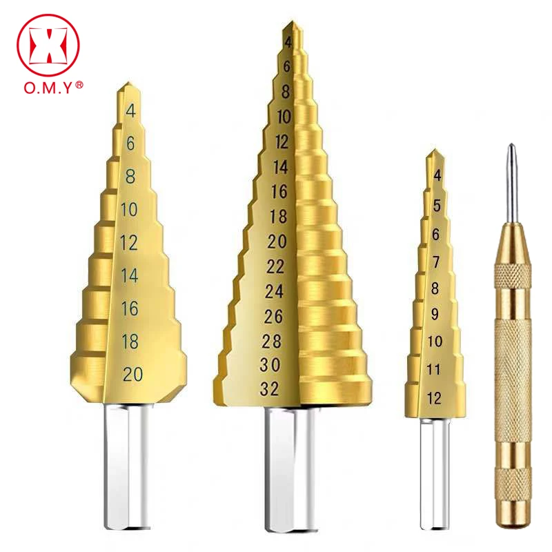 

4-12mm 4-20mm 4-32mm HSS 4241 Steel Large Step Cone Titanium Coated Metal Drill Bit Cut Tool Set Hole Cutter