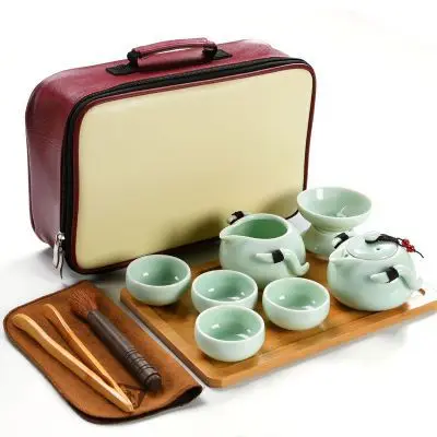 Открытый Дорожный чайный набор, портативный китайский чайный набор кунг-фу, красивая и легкая чайная кружка, чайник, керамический портативный чайный набор Gaiwan - Цвет: see chart