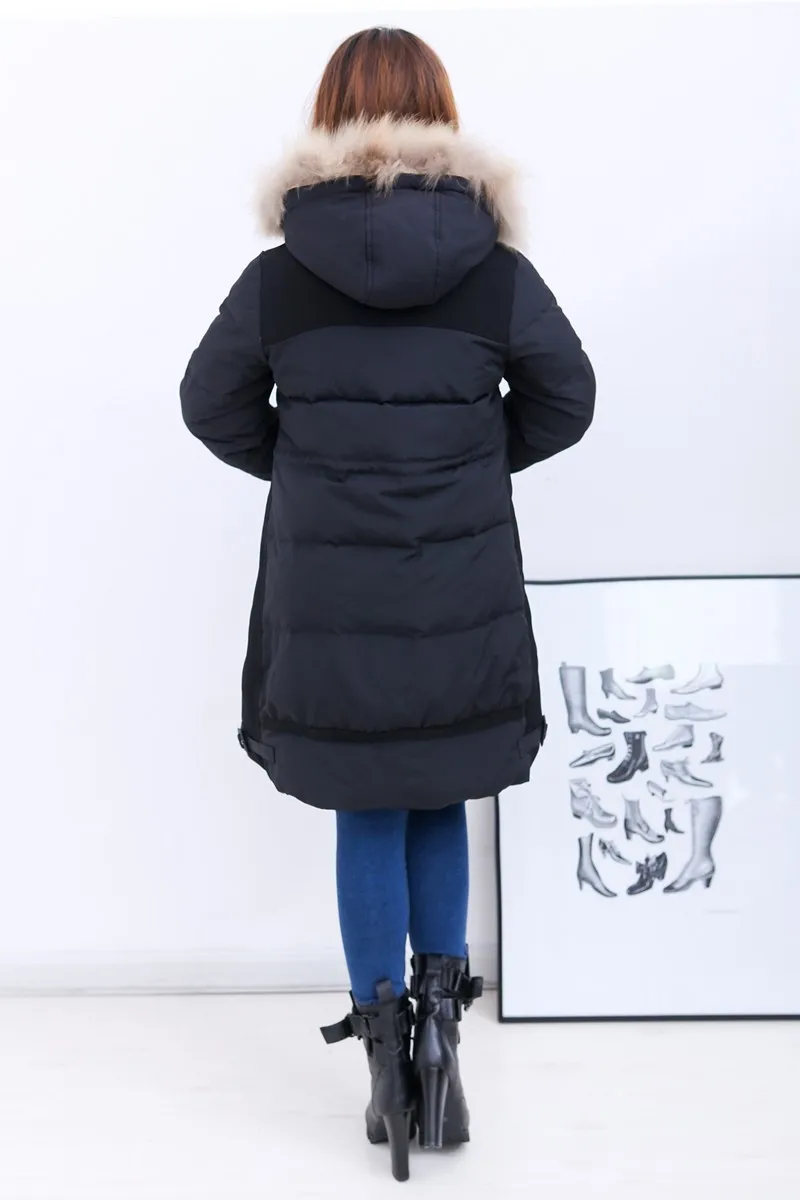 Зимняя куртка женская парка утолщенный с капюшоном воротник из искусственного меха белый утиный пух куртки и пальто размера плюс 7XL HJ226