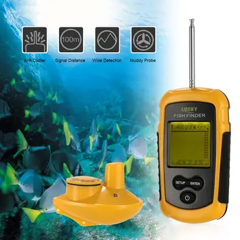 

LUCKY FFFW1108-1 Wireless Fish Finder Sonar Sensor Transducer Depth Sounder Fishing Finder Alarm Fish Detector Neck Strap Pesca