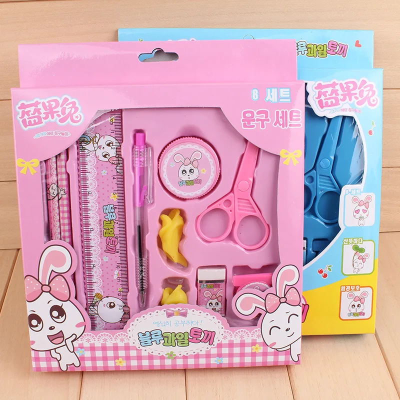 1Set Korea stationery blue fruit rabbit 806 puppy Stationery Set 10