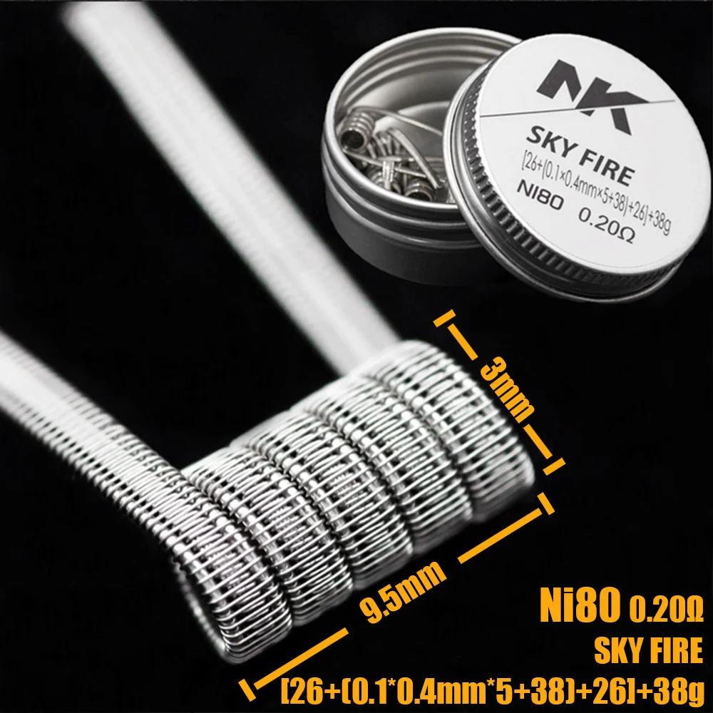 

Ni80 Sky Fire 0.2ohm Prebuilt Coils [26+(0.1*0.4*5+38)+26]/38 Electronic Cigarette RDA RTA Atomizer Accessory Coil 2 pieces/lot