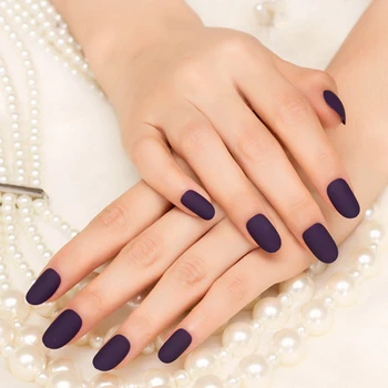 

Popular 24Pcs Matte Fake Nails Purple Classical Noble False Nails Matte Oval Artificial Nails nep nagels