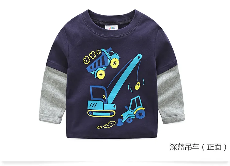 2018 Spring Autumn For 2-9 10 Years Children Cotton Striped Patchwork Cartoon Car Bus Truck Baby Kids Boys Long Sleeve T Shirts (39)