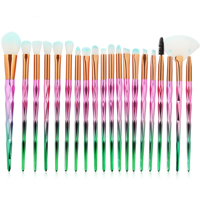 SinSo 12/20 Pcs Professional Makeup Brushes Set Unicorn Diamond Make Up Brushes Tools Foundation Eye Cosmetics Makeup Brush Kit - Handle Color: 20pcs Pink Green