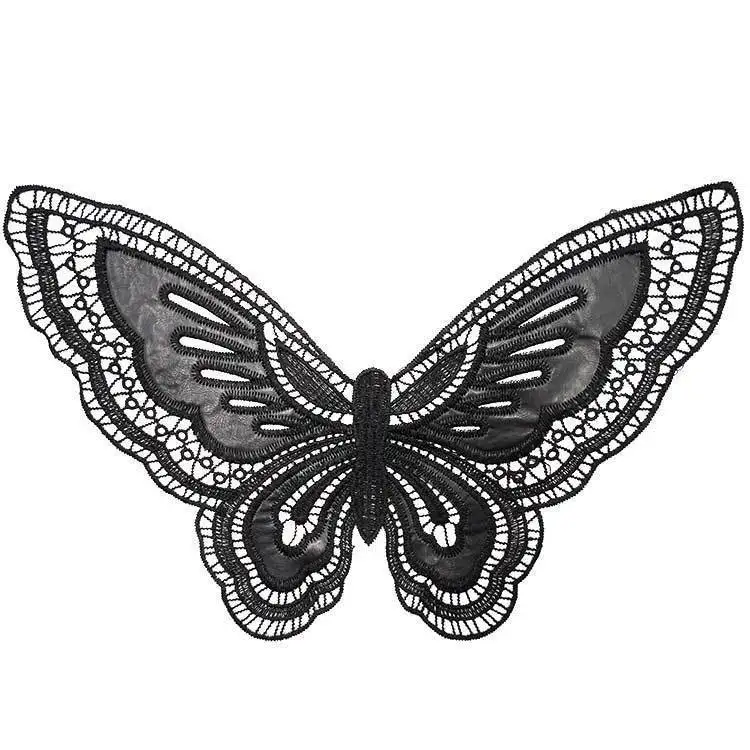 1 шт. черный ПУ бабочка мотив вышитый кружевной тканевый с рисунком корсажа воротник отделка Декор стикер Швейные тримминги для одежды